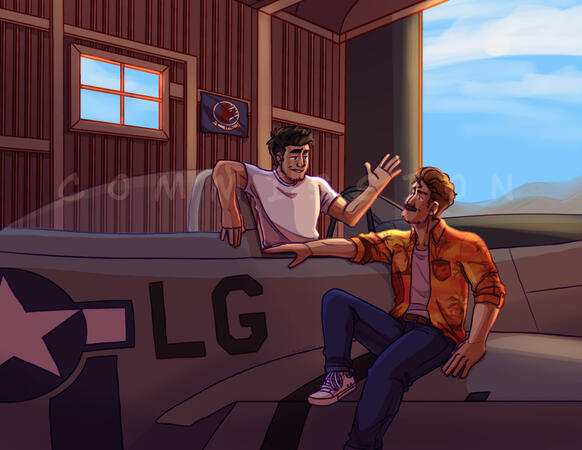 Full color half body + extra character + background